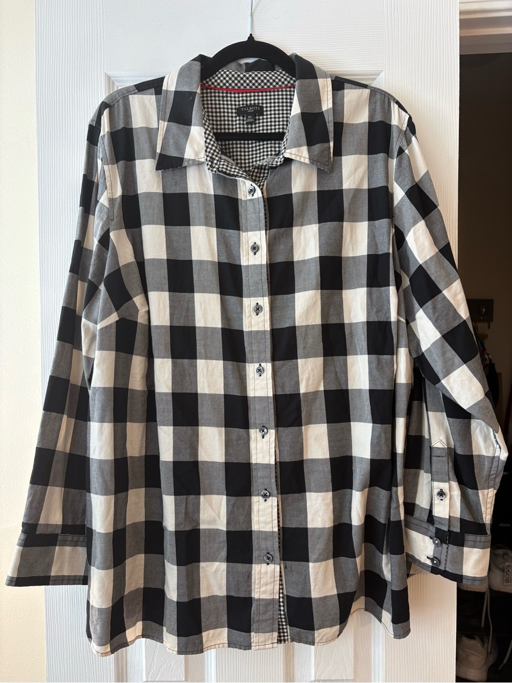Talbots Black and White Buffalo Plaid Button-Down Shirt